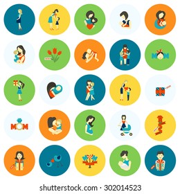 Happy Mothers Day Simple Flat Icons. Vector, Clean Work, Minimum Points