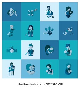 Happy Mothers Day Simple Flat Icons. Vector, Clean Work, Minimum Points