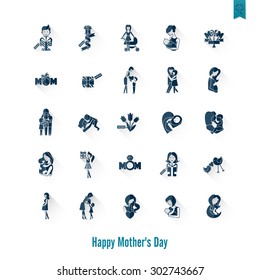 Happy Mothers Day Simple Flat Icons. Vector, Clean Work, Minimum Points