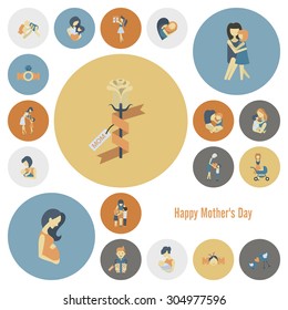 Happy Mothers Day Simple Flat Icons. Vector, Clean Work, Minimum Points