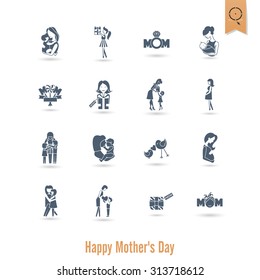 Happy Mothers Day Simple Flat Icons. Vector, Clean Work, Minimum Points