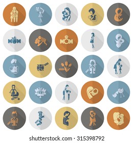 Happy Mothers Day Simple Flat Icons. Vector, Clean Work, Minimum Points