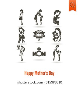 Happy Mothers Day Simple Flat Icons. Vector, Clean Work, Minimum Points