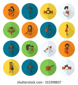 Happy Mothers Day Simple Flat Icons. Vector, Clean Work, Minimum Points