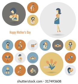 Happy Mothers Day Simple Flat Icons. Vector, Clean Work, Minimum Points