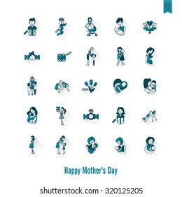 Happy Mothers Day Simple Flat Icons. Vector, Clean Work, Minimum Points