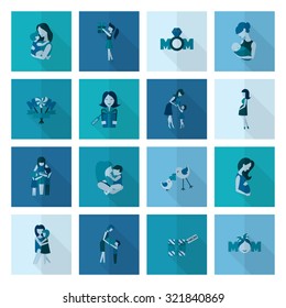 Happy Mothers Day Simple Flat Icons. Vector, Clean Work, Minimum Points