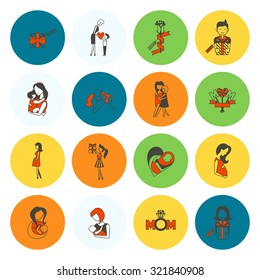 Happy Mothers Day Simple Flat Icons. Vector, Clean Work, Minimum Points