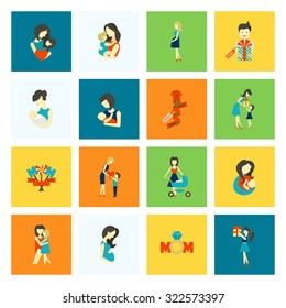 Happy Mothers Day Simple Flat Icons. Vector, Clean Work, Minimum Points