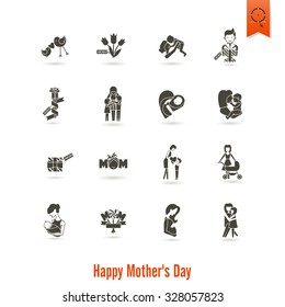 Happy Mothers Day Simple Flat Icons. Vector, Clean Work, Minimum Points