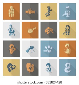 Happy Mothers Day Simple Flat Icons. Vector, Clean Work, Minimum Points
