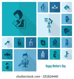 Happy Mothers Day Simple Flat Icons. Vector, Clean Work, Minimum Points