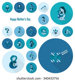 Happy Mothers Day Simple Flat Icons. Vector, Clean Work, Minimum Points