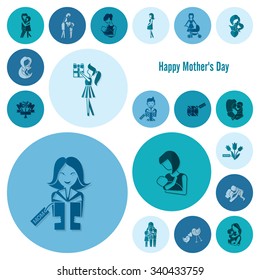 Happy Mothers Day Simple Flat Icons. Vector, Clean Work, Minimum Points