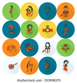 Happy Mothers Day Simple Flat Icons. Vector, Clean Work, Minimum Points