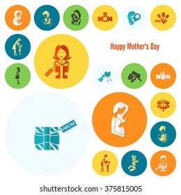Happy Mothers Day Simple Flat Icons. Vector, Clean Work, Minimum Points