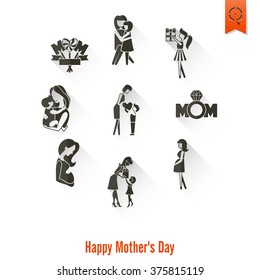 Happy Mothers Day Simple Flat Icons. Vector, Clean Work, Minimum Points