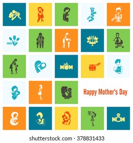 Happy Mothers Day Simple Flat Icons. Vector, Clean Work, Minimum Points