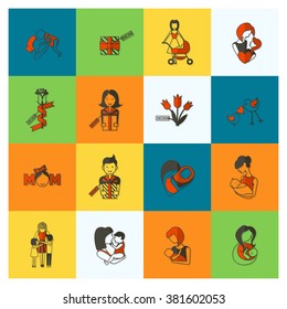 Happy Mothers Day Simple Flat Icons. Vector, Clean Work, Minimum Points