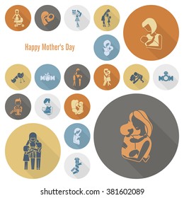 Happy Mothers Day Simple Flat Icons. Vector, Clean Work, Minimum Points