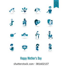 Happy Mothers Day Simple Flat Icons. Vector, Clean Work, Minimum Points