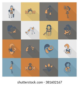 Happy Mothers Day Simple Flat Icons. Vector, Clean Work, Minimum Points