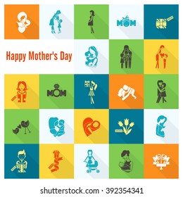Happy Mothers Day Simple Flat Icons. Vector, Clean Work, Minimum Points
