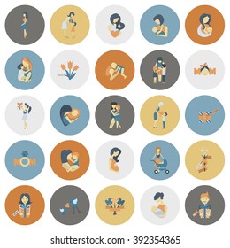 Happy Mothers Day Simple Flat Icons. Vector, Clean Work, Minimum Points