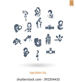 Happy Mothers Day Simple Flat Icons. Vector, Clean Work, Minimum Points
