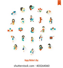 Happy Mothers Day Simple Flat Icons. Vector, Clean Work, Minimum Points