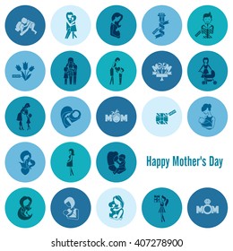 Happy Mothers Day Simple Flat Icons. Vector, Clean Work, Minimum Points