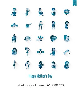 Happy Mothers Day Simple Flat Icons. Vector, Clean Work, Minimum Points