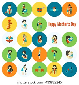 Happy Mothers Day Simple Flat Icons. Vector, Clean Work, Minimum Points