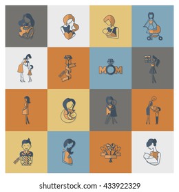 Happy Mothers Day Simple Flat Icons. Vector, Clean Work, Minimum Points