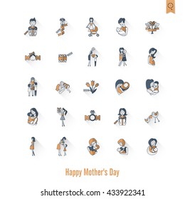 Happy Mothers Day Simple Flat Icons. Vector, Clean Work, Minimum Points