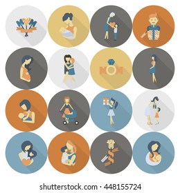 Happy Mothers Day Simple Flat Icons. Vector, Clean Work, Minimum Points