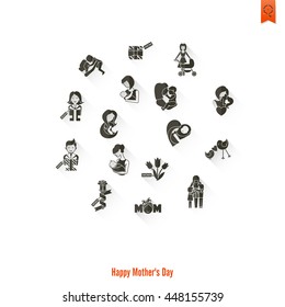Happy Mothers Day Simple Flat Icons. Vector, Clean Work, Minimum Points