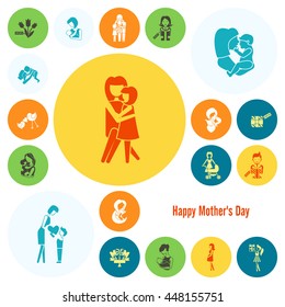 Happy Mothers Day Simple Flat Icons. Vector, Clean Work, Minimum Points