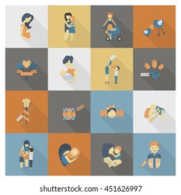 Happy Mothers Day Simple Flat Icons. Vector, Clean Work, Minimum Points