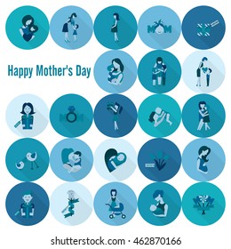 Happy Mothers Day Simple Flat Icons. Vector, Clean Work, Minimum Points