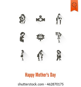 Happy Mothers Day Simple Flat Icons. Vector, Clean Work, Minimum Points