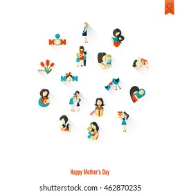 Happy Mothers Day Simple Flat Icons. Vector, Clean Work, Minimum Points