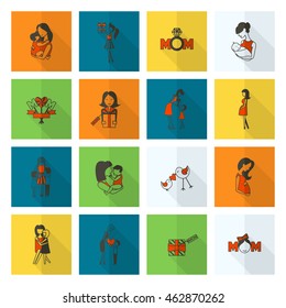 Happy Mothers Day Simple Flat Icons. Vector, Clean Work, Minimum Points
