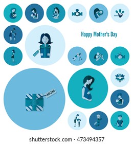 Happy Mothers Day Simple Flat Icons. Vector, Clean Work, Minimum Points