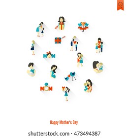Happy Mothers Day Simple Flat Icons. Vector, Clean Work, Minimum Points