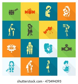 Happy Mothers Day Simple Flat Icons. Vector, Clean Work, Minimum Points