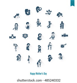 Happy Mothers Day Simple Flat Icons. Vector, Clean Work, Minimum Points