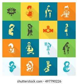 Happy Mothers Day Simple Flat Icons. Vector, Clean Work, Minimum Points