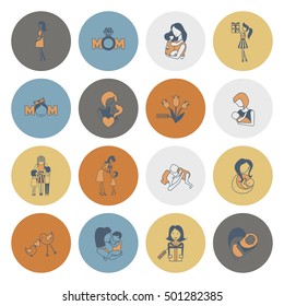 Happy Mothers Day Simple Flat Icons. Vector, Clean Work, Minimum Points