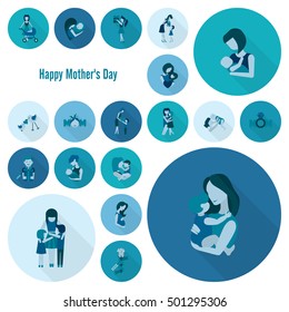 Happy Mothers Day Simple Flat Icons. Vector, Clean Work, Minimum Points